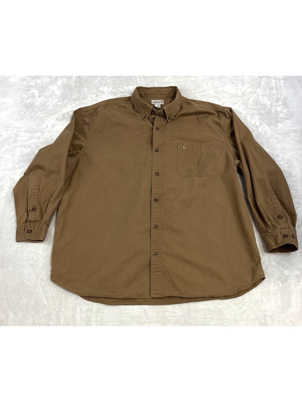 Carhartt Mens 3XL Long Sleeve Shirt Brown Embroidered Logo Relaxed Fit Twill